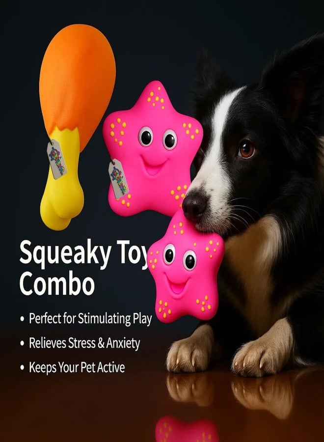 Western Era Starfish & Chicken Leg Squeaky Dog Toy Combo | Fun Cartoon Design | Chew Toys for Dogs & Puppies | Pet Teething, Tug, Fetch, Interactive Indoor Outdoor Play | Funny Squeak Toy Set for Dogs - Image 5